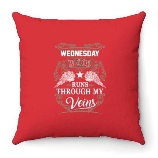 Wednesday Name Throw Pillows - Wednesday Blood Runs Thro