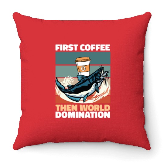 Catfish Fishing Coffee Throw Pillows