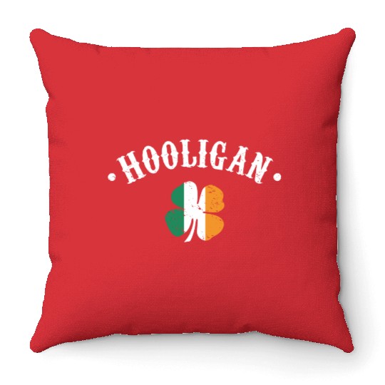 Hooligan St Patricks Day Irish Shamrock Flag Throw Pillows