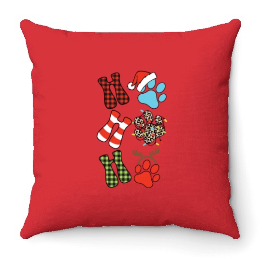 Xmas Christmas Ho Ho Ho Dog Paw Puppy Throw Pillows