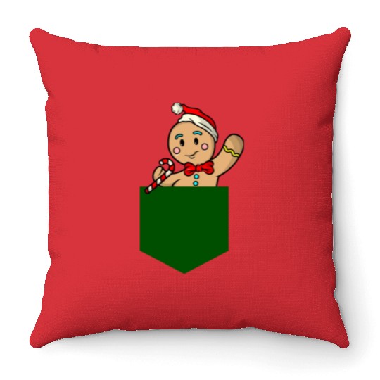 Christmas gingerbread man in breast pocket gift Throw Pillows