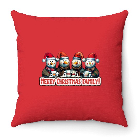 Snowmen in christmas coral, image for end of year, Throw Pillows
