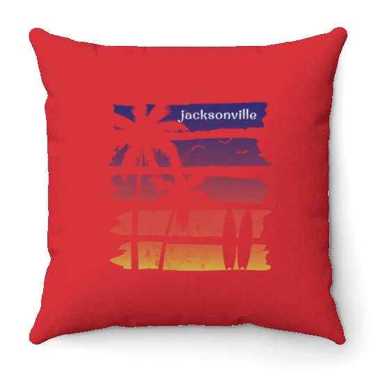 Cool Jacksonville Florida Surfing Fan Beach Palm Throw Pillows