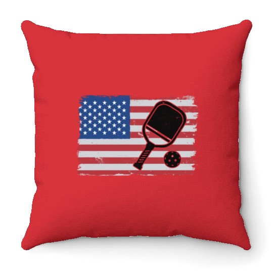 American Flag US 4th Of July Pickleball Funny Throw Pillows