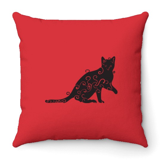 Black magic Cat desk mat , black cat holding on Throw Pillows