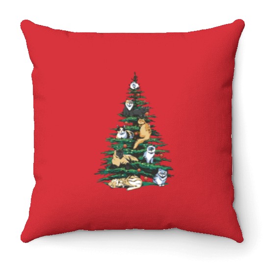 Cat Cats Christmas Tree Pajama Lights Holidays Throw Pillows