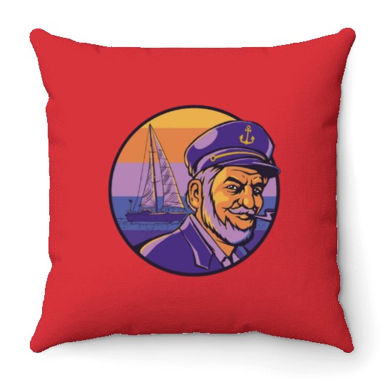 Retro ship old captain sailing boat sea Retro ship Throw Pillows