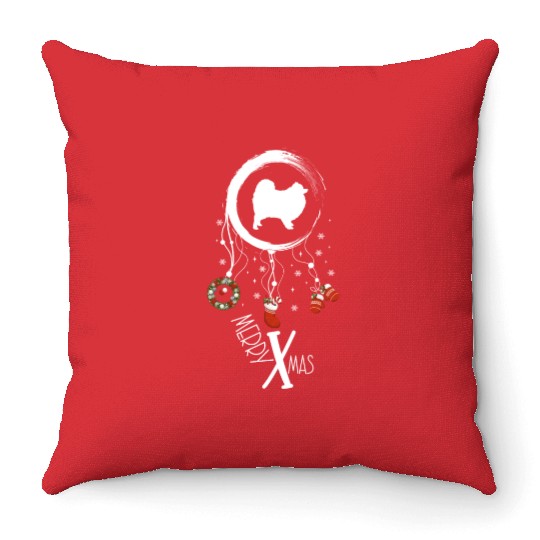 dog dreamcatcher Christmas Pomeranian Throw Pillows