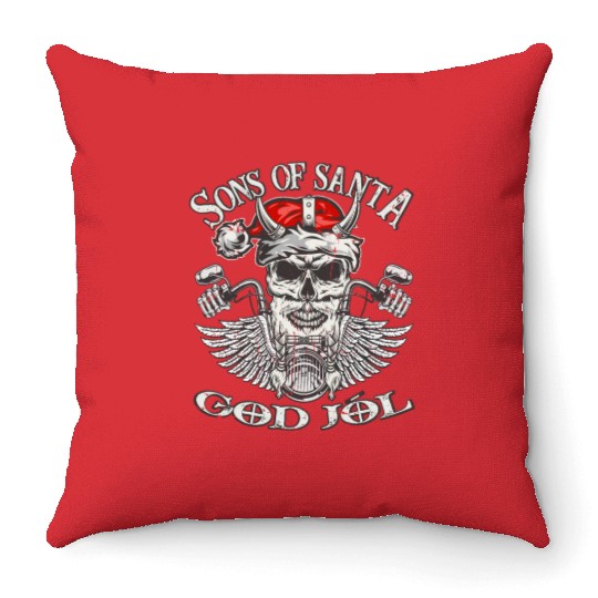 Biker Sons of Santa - Viking Motorcycle Christmas Throw Pillows