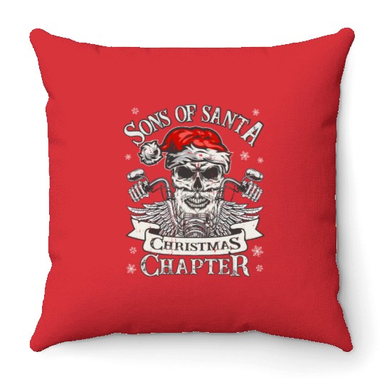 Biker Sons of Santa - Viking Motorcycle Christmas Throw Pillows