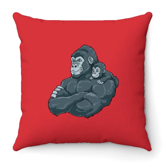 Strong Gorilla with Gorilla Kid for a Gorilla Throw Pillows