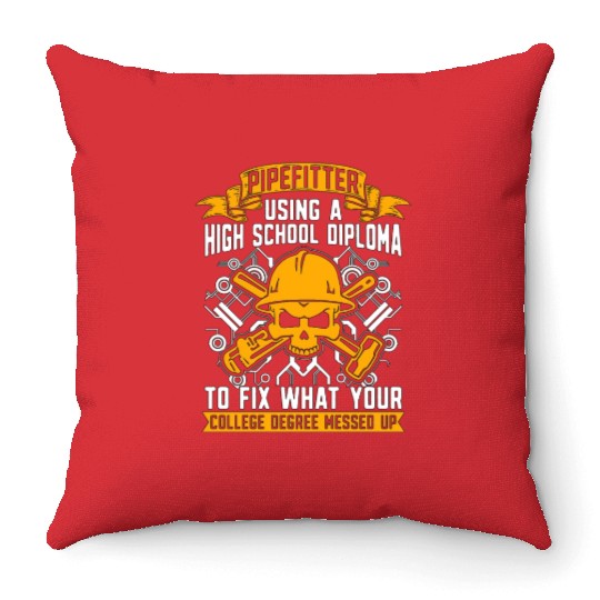 Pipefitter Using A High School Foreman Pipefitters Throw Pillows