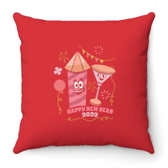 Wine Fireworks 2023 New Year Hello 2023 New Year Throw Pillows