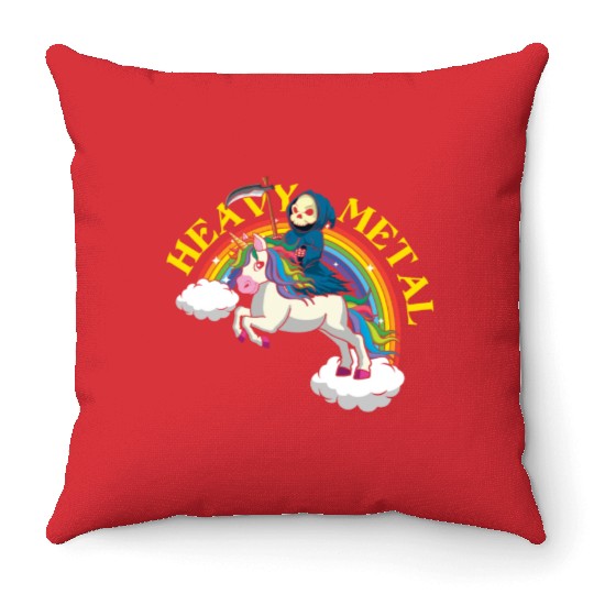 Skeleton Unicorn Rainbow Metal Music Heavy Rock Throw Pillows