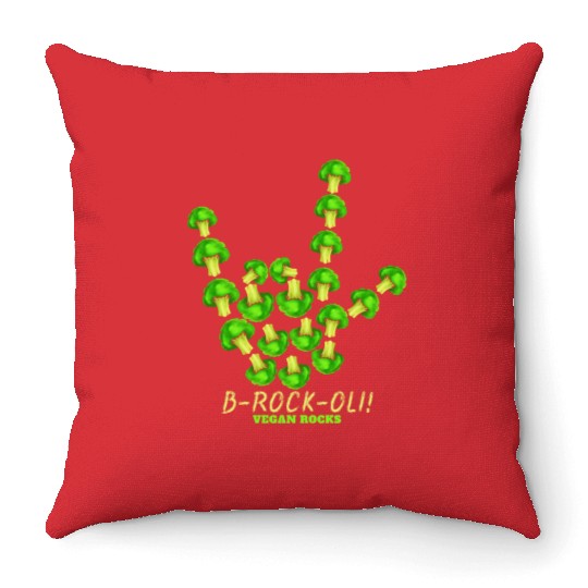 Vegan Rocks, Sign Of Horns With Broccoli, Throw Pillows