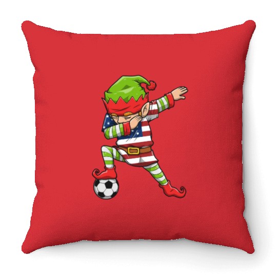 Soccer Boy Dabbing Elf Squad Christmas Jersey Throw Pillows