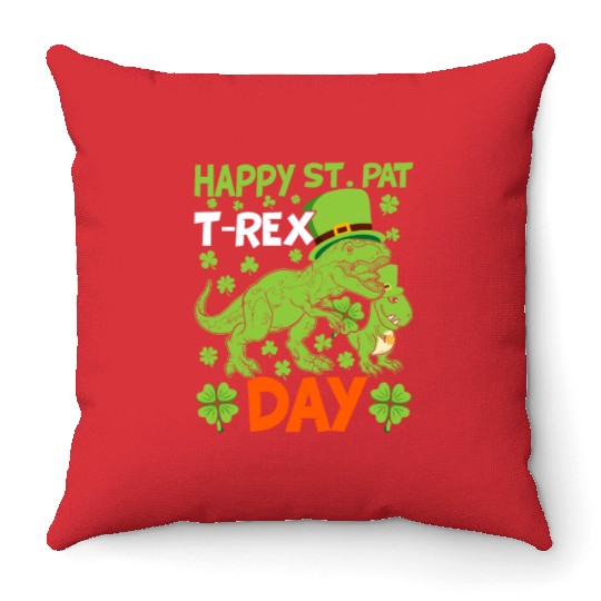 Happy St Pat Trex Day Dino St Patricks Day Kids To Throw Pillows