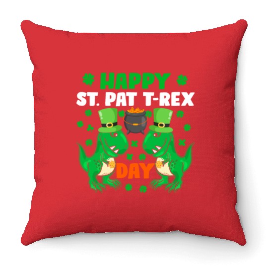 Happy St. Pat T-rex Day Cute St. Patrick's Pun Kid Throw Pillows