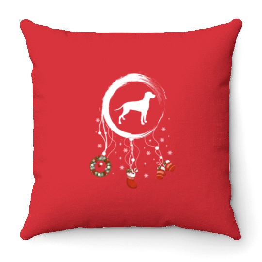 dog dreamcatcher Christmas Weimaraner Throw Pillows