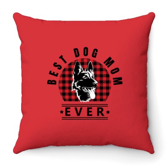 Best Dog Mum Ever German Shepherd Buffalo Plaid Throw Pillows