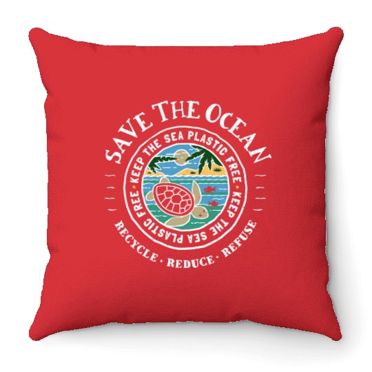 Save The Ocean Keep The Sea Plastic Free Turtle Throw Pillows