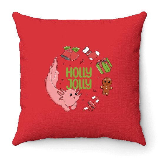 Holly Jolly Axolotl Throw Pillows