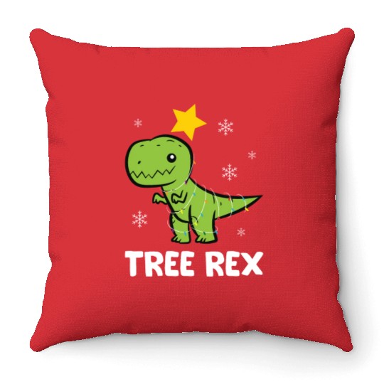 T-Rex - Tree Rex fairy lights star snowflake Throw Pillows
