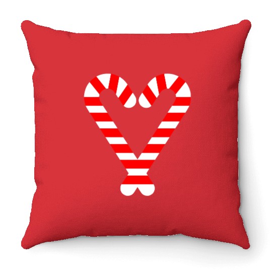 Candy Canes Heart Hearts Christmas Winter Throw Pillows