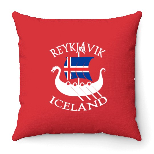 Reykjavik Iceland Dragon Boat Vikings Throw Pillows