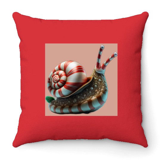Candy Cane Christmas red and white striped Snail Throw Pillows