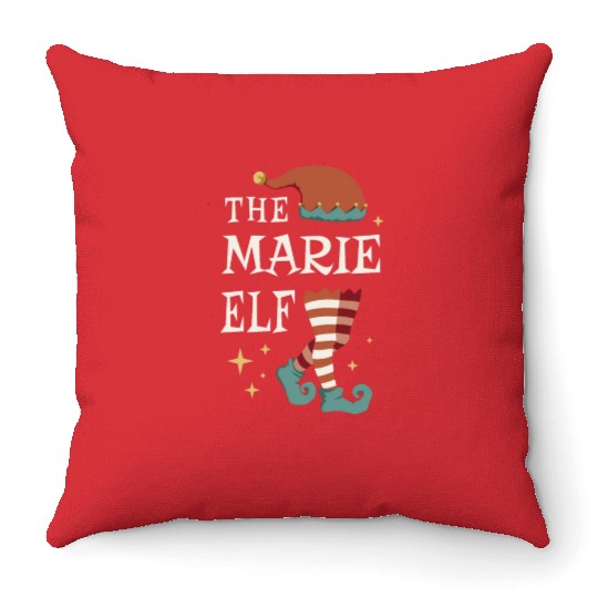 The Marie Elf - Christmas Pajama for Marie Throw Pillows