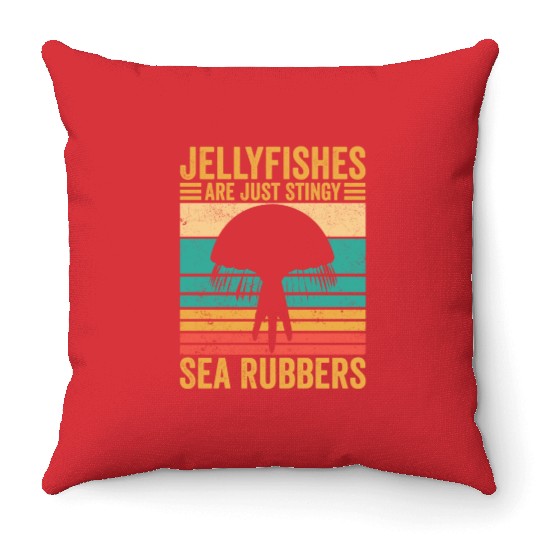 Funny Jellyfish Are Just Stingy Sea Rubbers Retro Throw Pillows