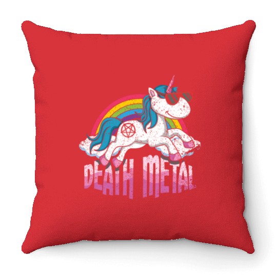 Rainbow Unicorn Love Metal Music Heavy Rocker Throw Pillows