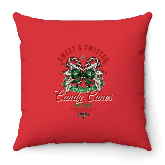 Sweet and Twisted Candy Canes Throw Pillows