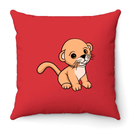 Cute Baby Lion Cartoon Clipart Animal Lover Gifts Throw Pillows
