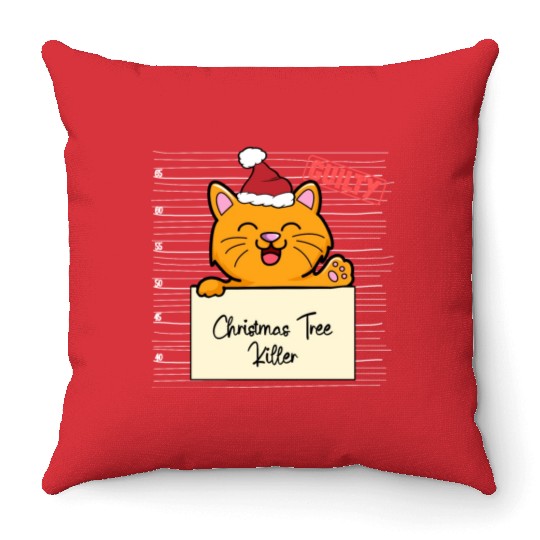 Cat christmas funny prison Throw Pillows