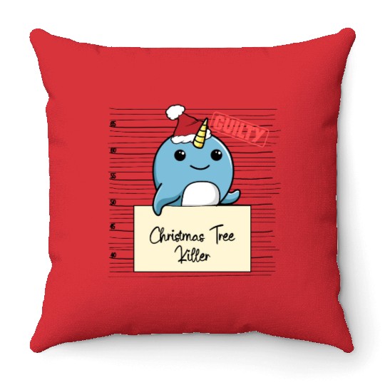 Narwhal christmas funny prison Throw Pillows