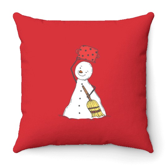funny snowman with mustache and carrot Throw Pillows