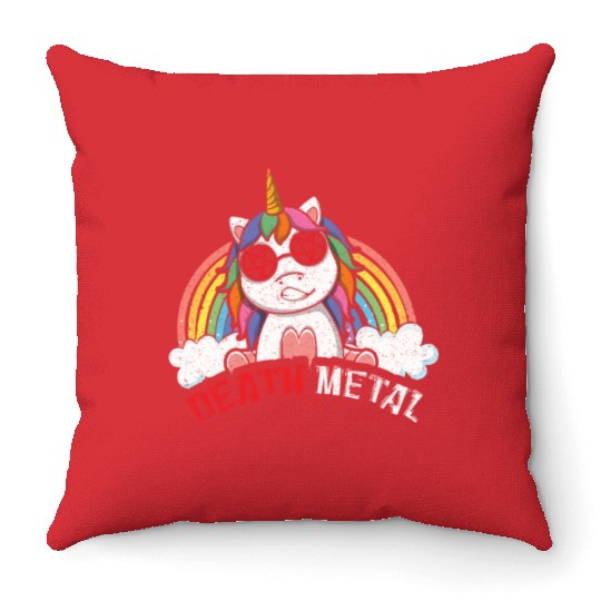 Satan Rainbow Unicorn Love Metal Music Heavy Rock Throw Pillows