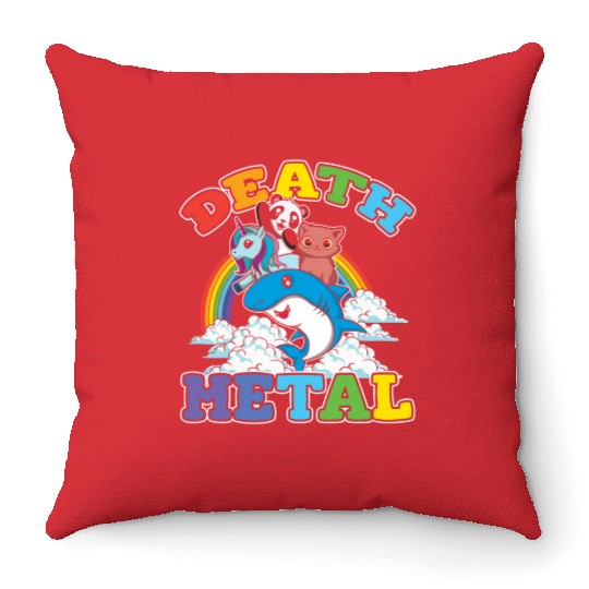 Unicorn Panda Cat Shark Love Metal Music Rock Throw Pillows