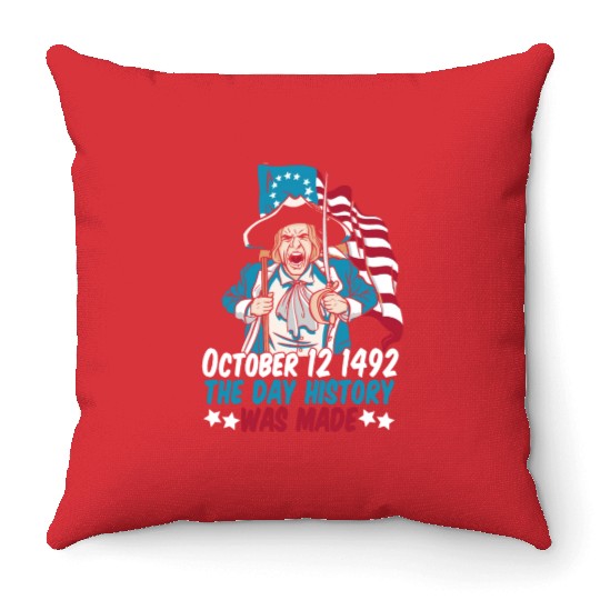 Columbus Day 1492 Us Flag Throw Pillows