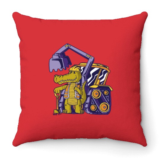 Construction worker alligator Construction worker Throw Pillows