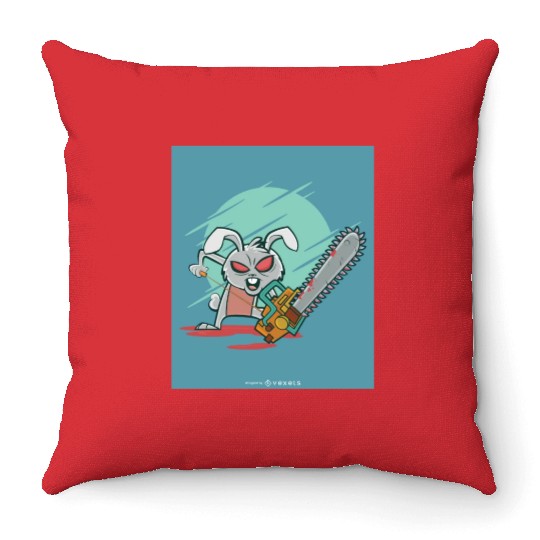 Angry rabbit chainsaw Angry rabbit chainsaw inspir Throw Pillows