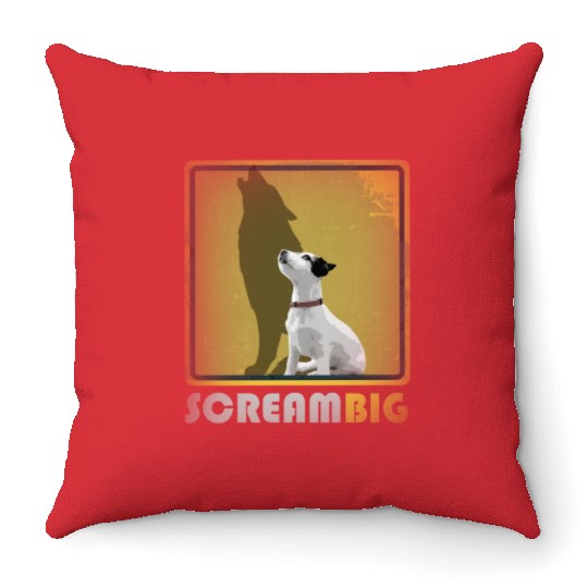 Dog sweet Puppy Jack Russell, Scream Big Wolf Throw Pillows