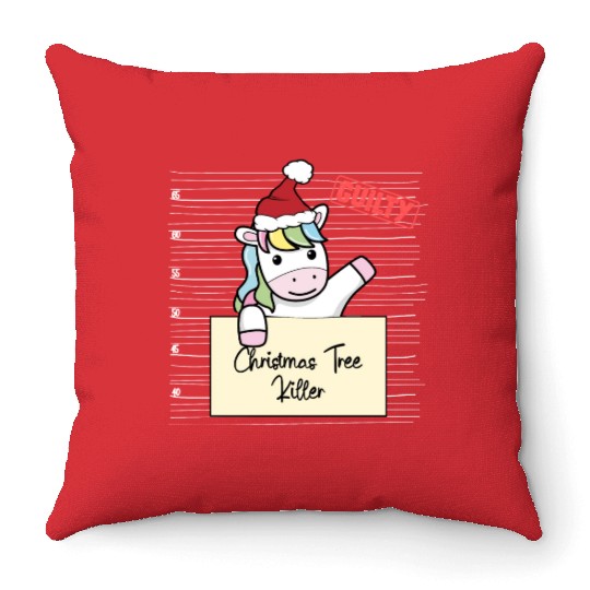 Unicorn christmas funny prison Throw Pillows
