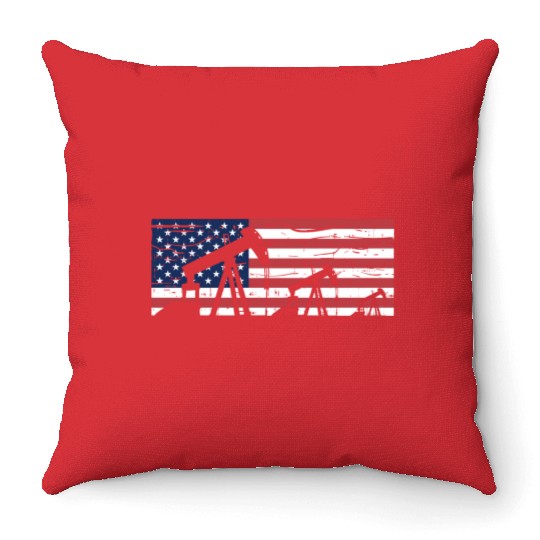 US American Flag Oilfield Oil Field Rig Refinery W Throw Pillows
