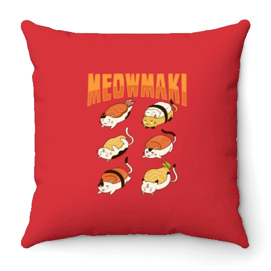 Cat Sushi Meow Design for a Cat Lady or Cat Mom Throw Pillows
