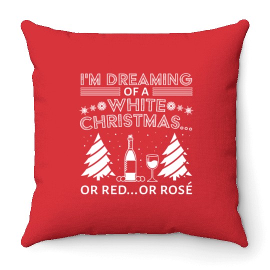 White Christmas Wine Merry Christmas Wine Glass Throw Pillows