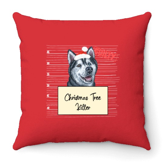 Husky christmas funny prison Throw Pillows