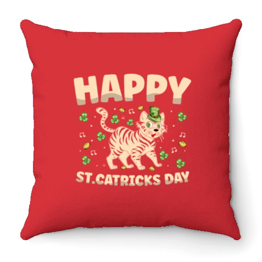 Happy St. Catricks Day Cat Lover St. Patricks Day Throw Pillows